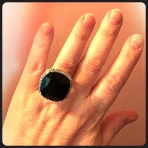 Giant Black Onyx Cocktail Ring with Crystal bezel